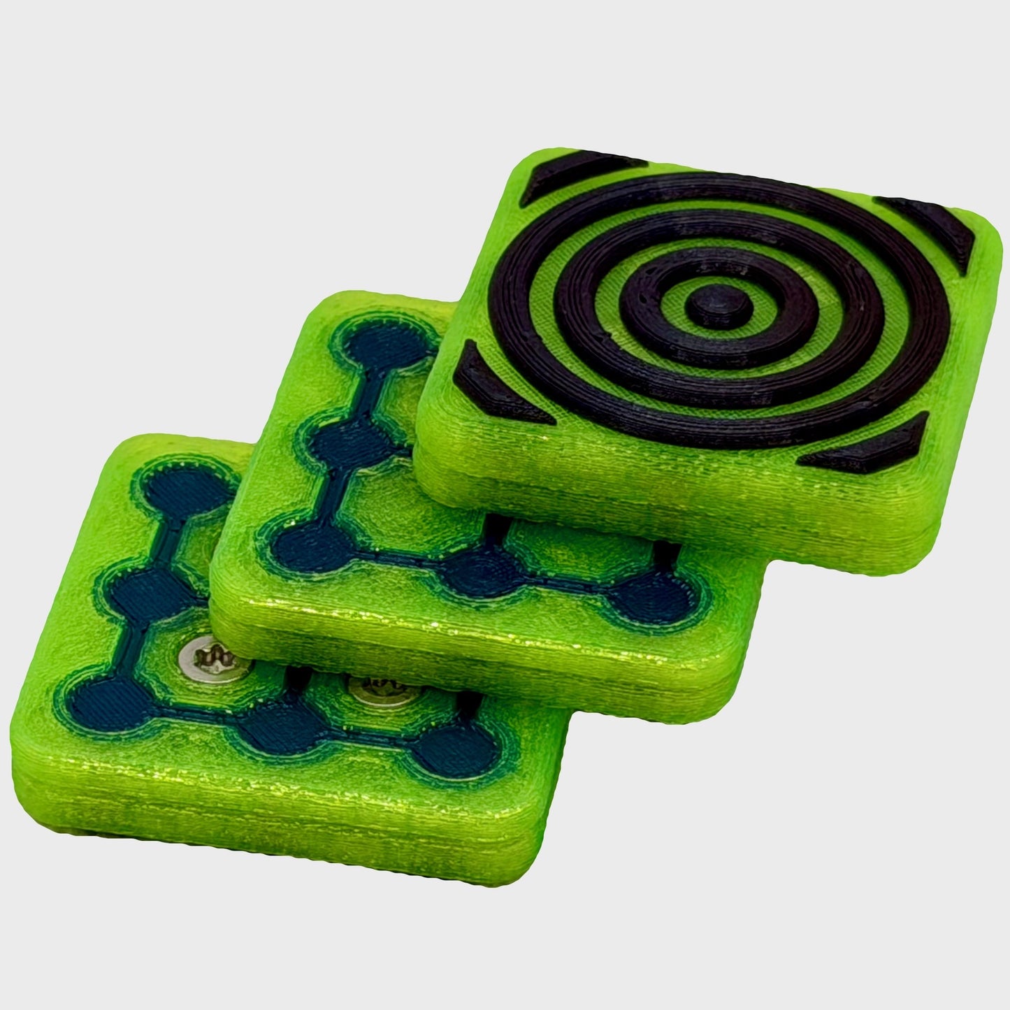 M02MC Translucent Neon Green/Shimmer Dark Blue Target - Square Modular Dual Material Fidget Slider
