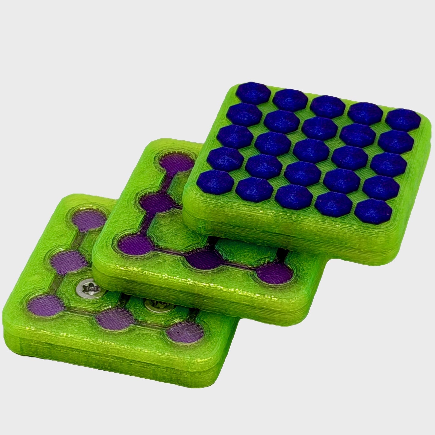M02MC Translucent Neon Green/Shimmer Purple Octagon - Square Modular Dual Material Fidget Slider