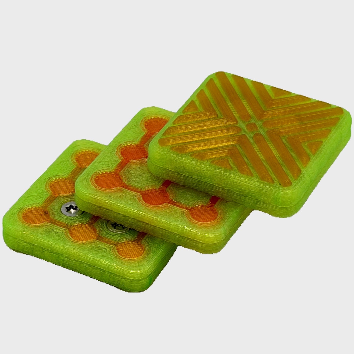 M02MC Translucent Neon Green/Translucent Orange Points - Square Modular Dual Material Fidget Slider