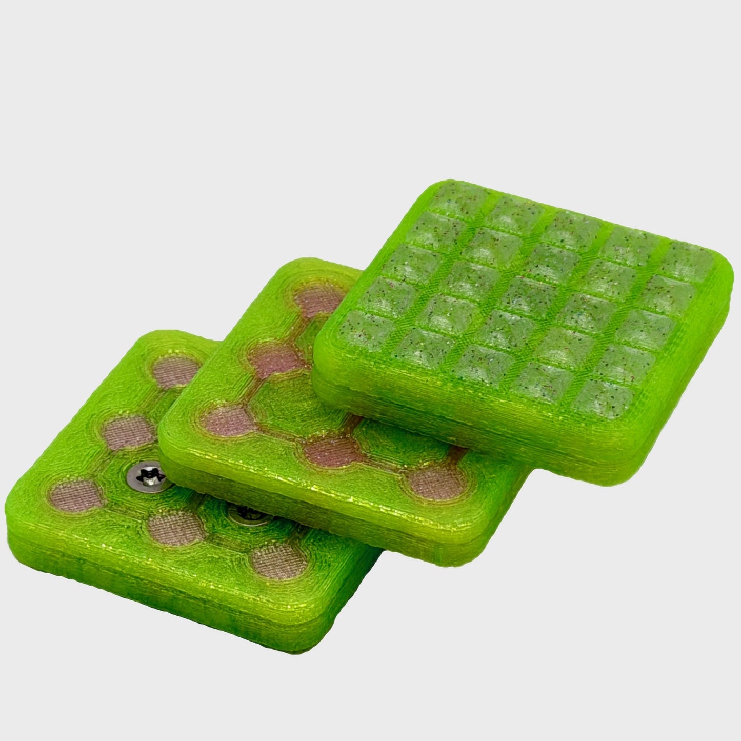 M02MC Translucent Neon Green/Funfetti Grenade - Square Modular Dual Material Fidget Slider